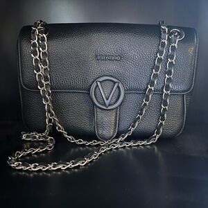 Valentino By Mario Valentino Black Crossbody with Chain Detail